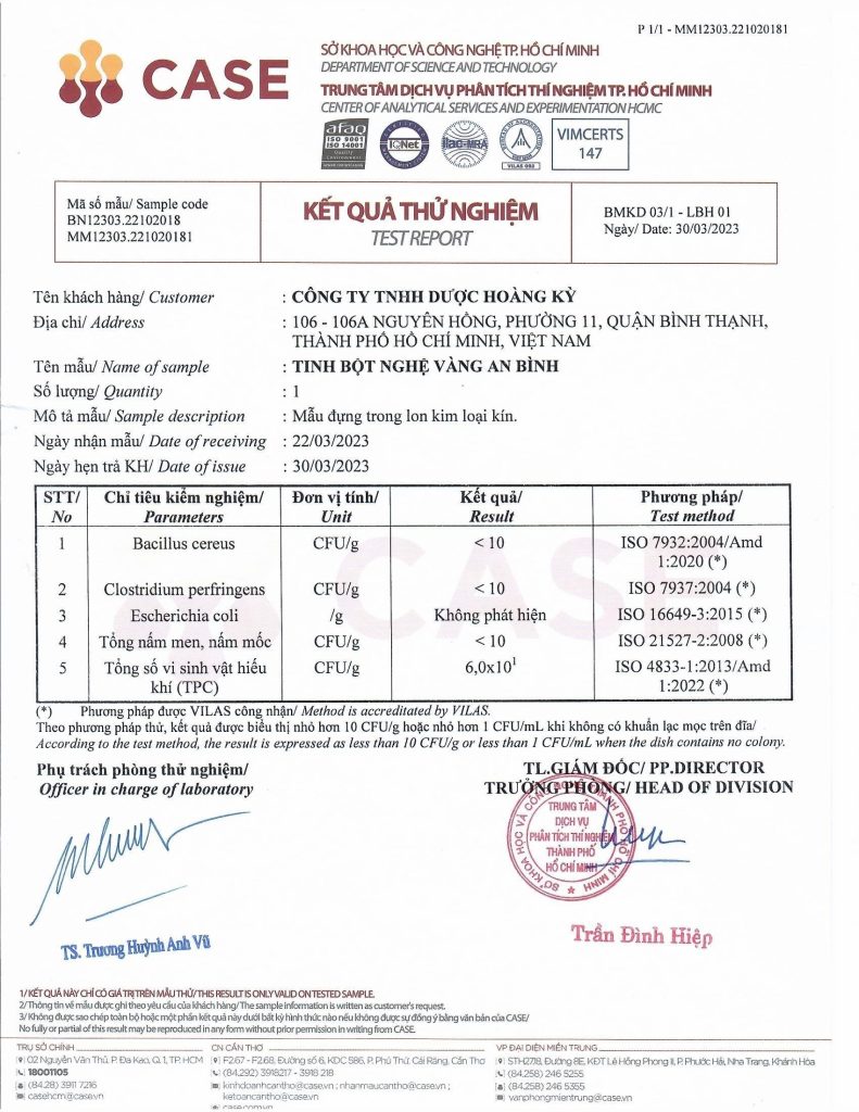 kiểm nghiệm tbn vàng